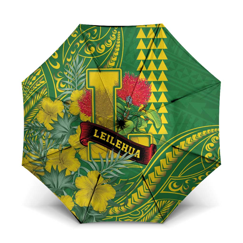 Hawaii Leilehua High School Umbrella Tribal Tattoo With Hibiscus Flowers