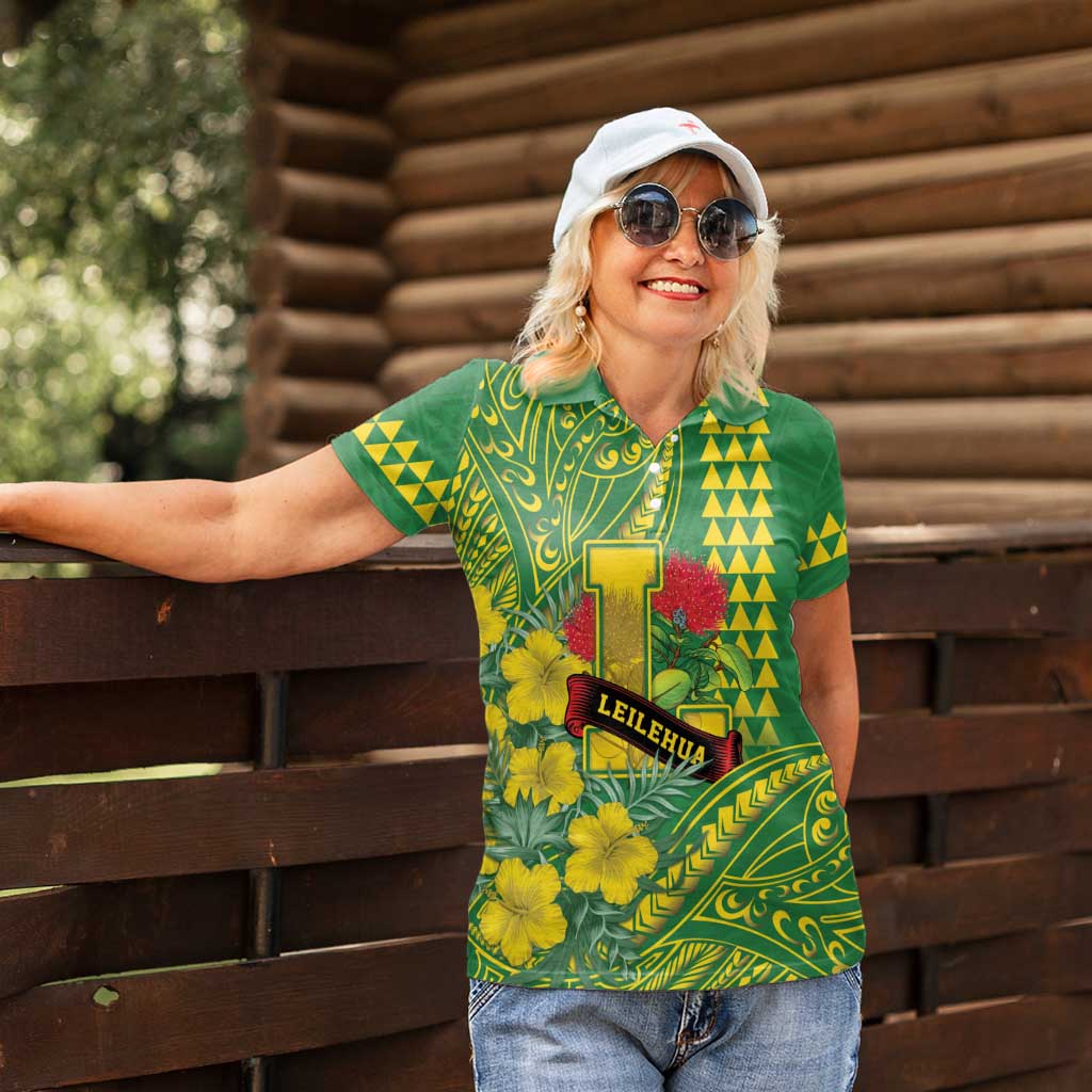 Personalised Hawaii Leilehua High School Women Polo Shirt Tribal Tattoo With Hibiscus Flowers LT05 - Polynesian Pride