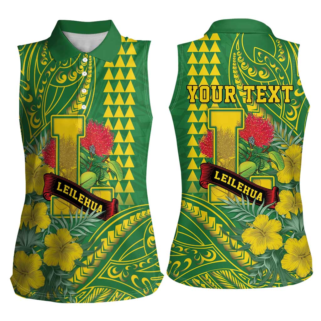 Personalised Hawaii Leilehua High School Women Sleeveless Polo Shirt Tribal Tattoo With Hibiscus Flowers LT05 - Polynesian Pride