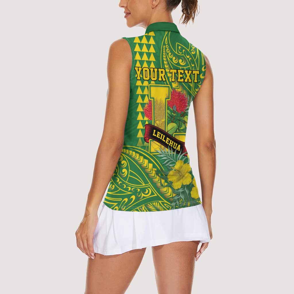 Personalised Hawaii Leilehua High School Women Sleeveless Polo Shirt Tribal Tattoo With Hibiscus Flowers LT05 - Polynesian Pride