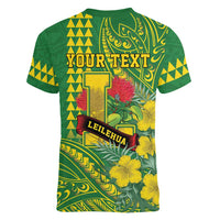 Personalised Hawaii Leilehua High School Women V-Neck T-Shirt Tribal Tattoo With Hibiscus Flowers LT05 - Polynesian Pride