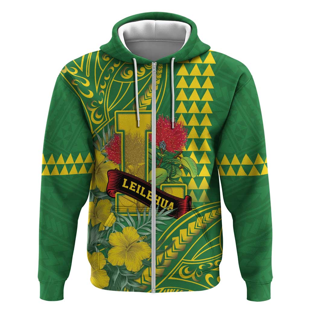 Personalised Hawaii Leilehua High School Zip Hoodie Tribal Tattoo With Hibiscus Flowers
