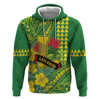 Personalised Hawaii Leilehua High School Zip Hoodie Tribal Tattoo With Hibiscus Flowers LT05 Pullover Hoodie Green - Polynesian Pride