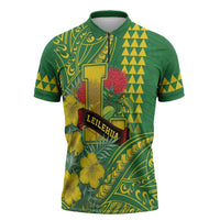 Personalised Hawaii Leilehua High School Zipper Polo Shirt Tribal Tattoo With Hibiscus Flowers LT05 Green - Polynesian Pride
