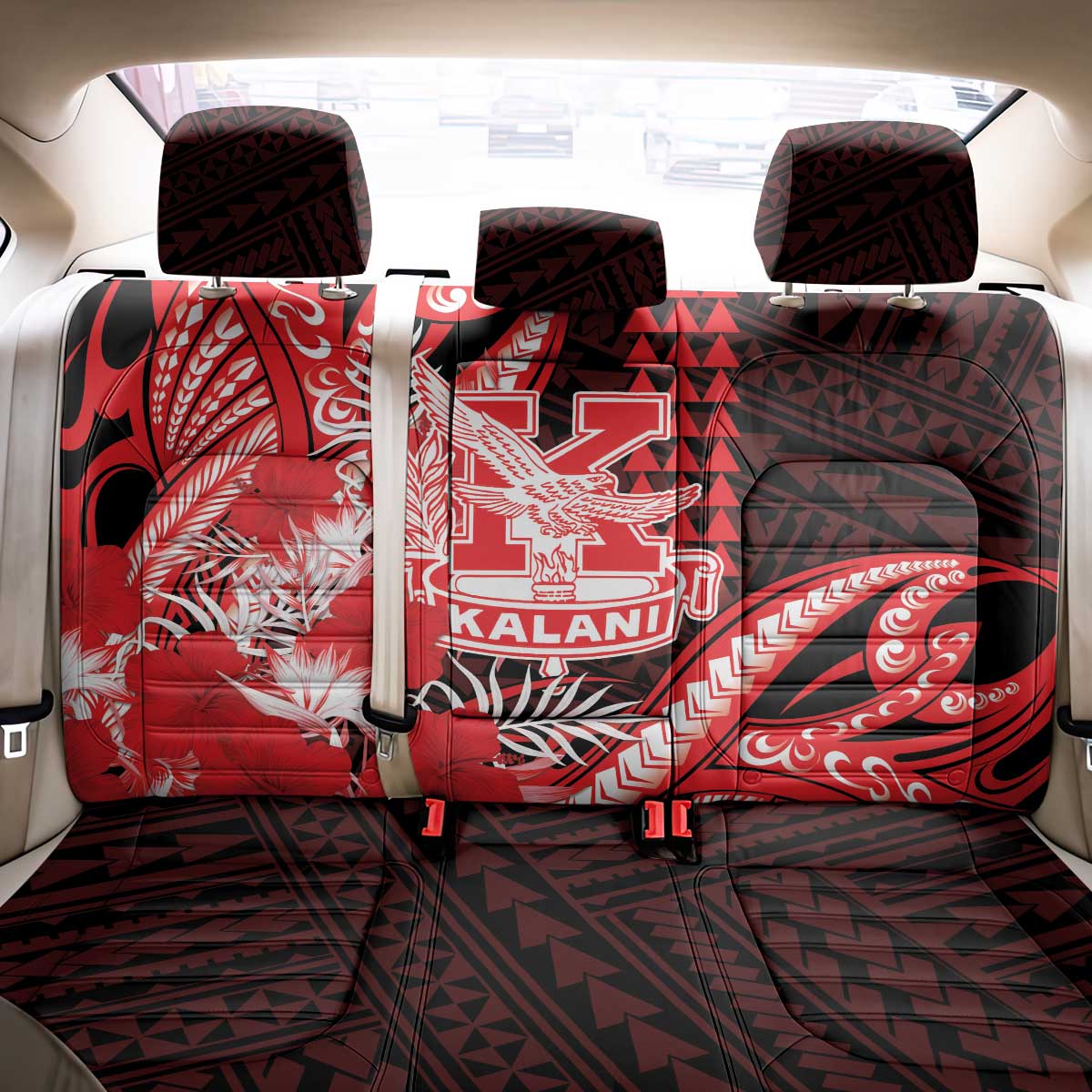 Hawaii Kalani High School Back Car Seat Cover Tribal Tattoo With Hibiscus Flowers LT05 - Polynesian Pride