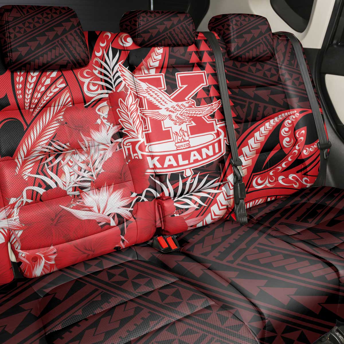 Hawaii Kalani High School Back Car Seat Cover Tribal Tattoo With Hibiscus Flowers LT05 - Polynesian Pride