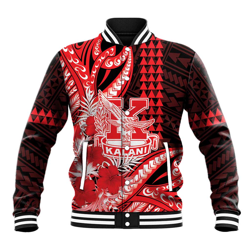 Personalised Hawaii Kalani High School Baseball Jacket Tribal Tattoo With Hibiscus Flowers LT05 Unisex Red - Polynesian Pride