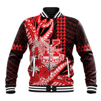 Personalised Hawaii Kalani High School Baseball Jacket Tribal Tattoo With Hibiscus Flowers LT05 Unisex Red - Polynesian Pride