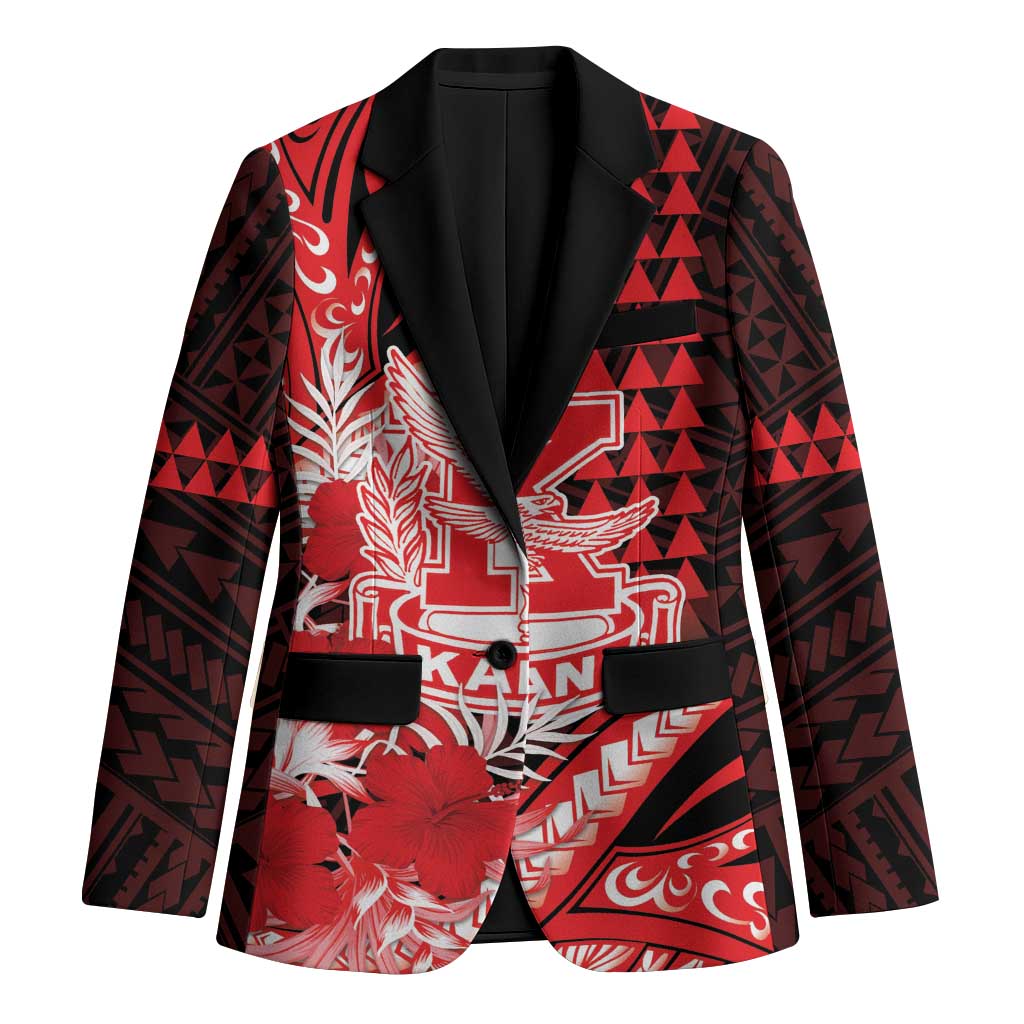 Personalised Hawaii Kalani High School Blazer Tribal Tattoo With Hibiscus Flowers LT05 Unisex Red - Polynesian Pride
