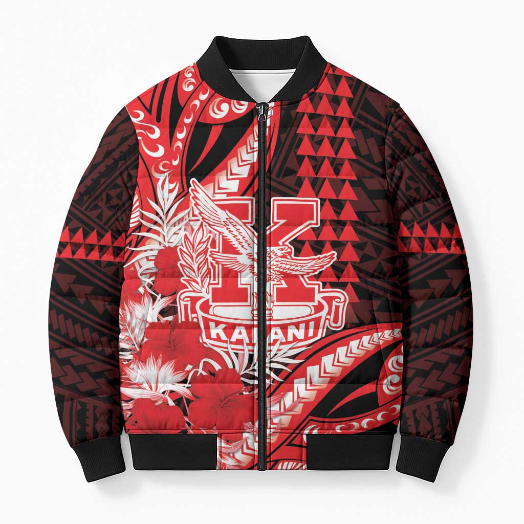 Personalised Hawaii Kalani High School Bomber Puffer Jacket Tribal Tattoo With Hibiscus Flowers