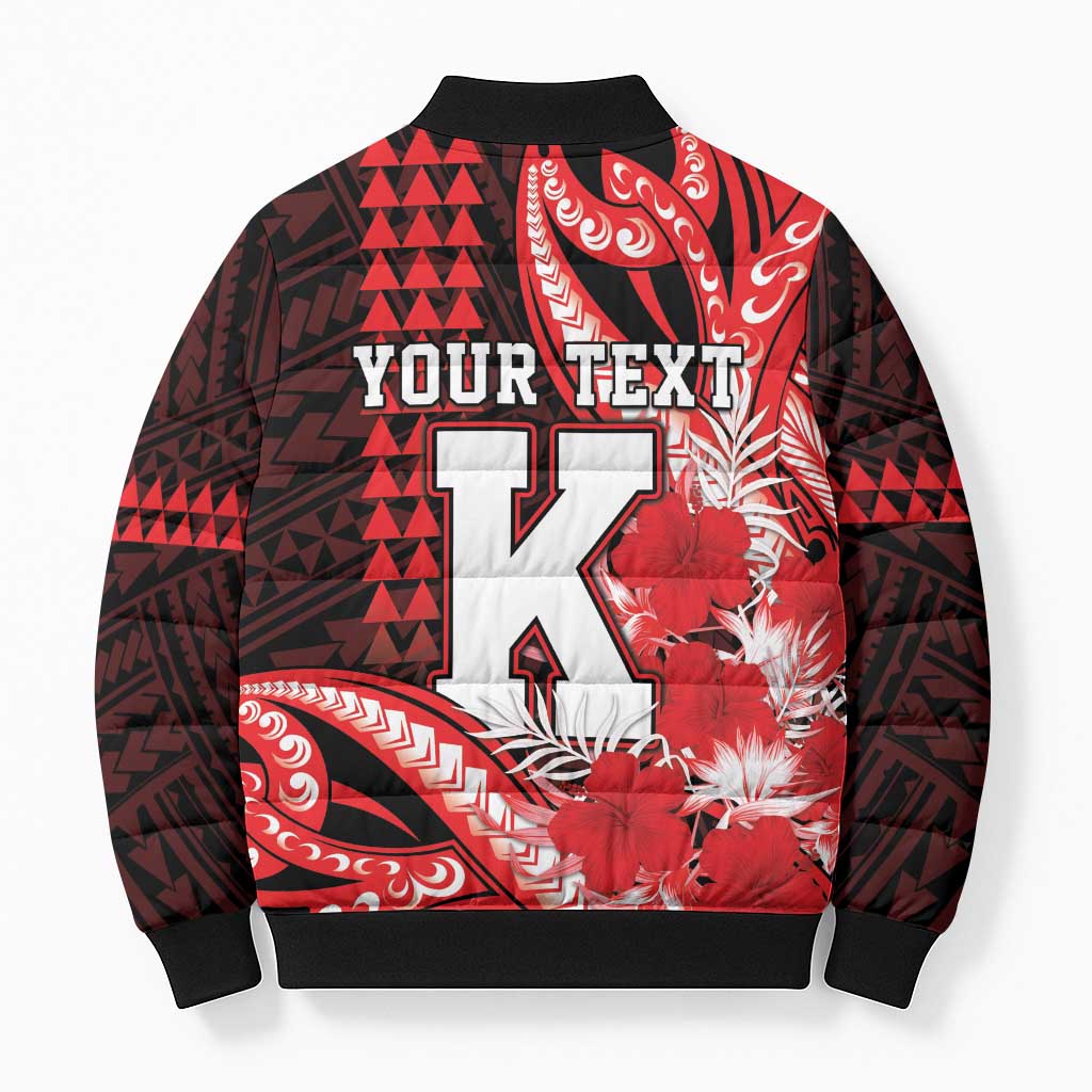 Personalised Hawaii Kalani High School Bomber Puffer Jacket Tribal Tattoo With Hibiscus Flowers