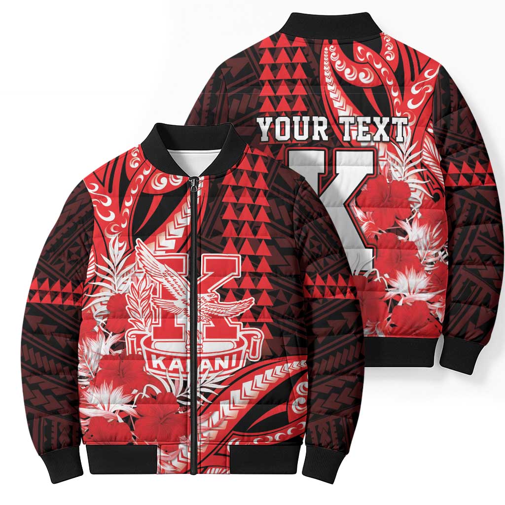 Personalised Hawaii Kalani High School Bomber Puffer Jacket Tribal Tattoo With Hibiscus Flowers