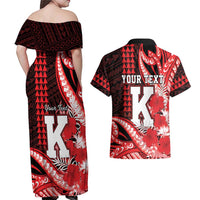 Personalised Hawaii Kalani High School Couples Matching Off Shoulder Maxi Dress and Hawaiian Shirt Tribal Tattoo With Hibiscus Flowers LT05 - Polynesian Pride