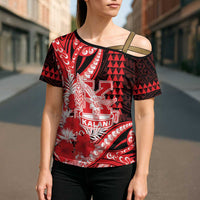 Personalised Hawaii Kalani High School Cross Shoulder Shirt Tribal Tattoo With Hibiscus Flowers LT05 - Polynesian Pride