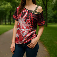 Personalised Hawaii Kalani High School Cross Shoulder Shirt Tribal Tattoo With Hibiscus Flowers LT05 - Polynesian Pride