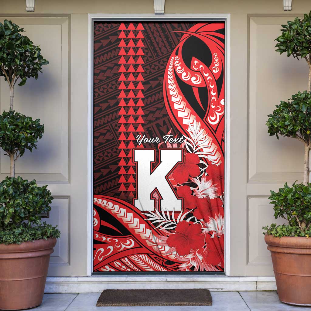Personalised Hawaii Kalani High School Door Cover Tribal Tattoo With Hibiscus Flowers LT05 Red - Polynesian Pride
