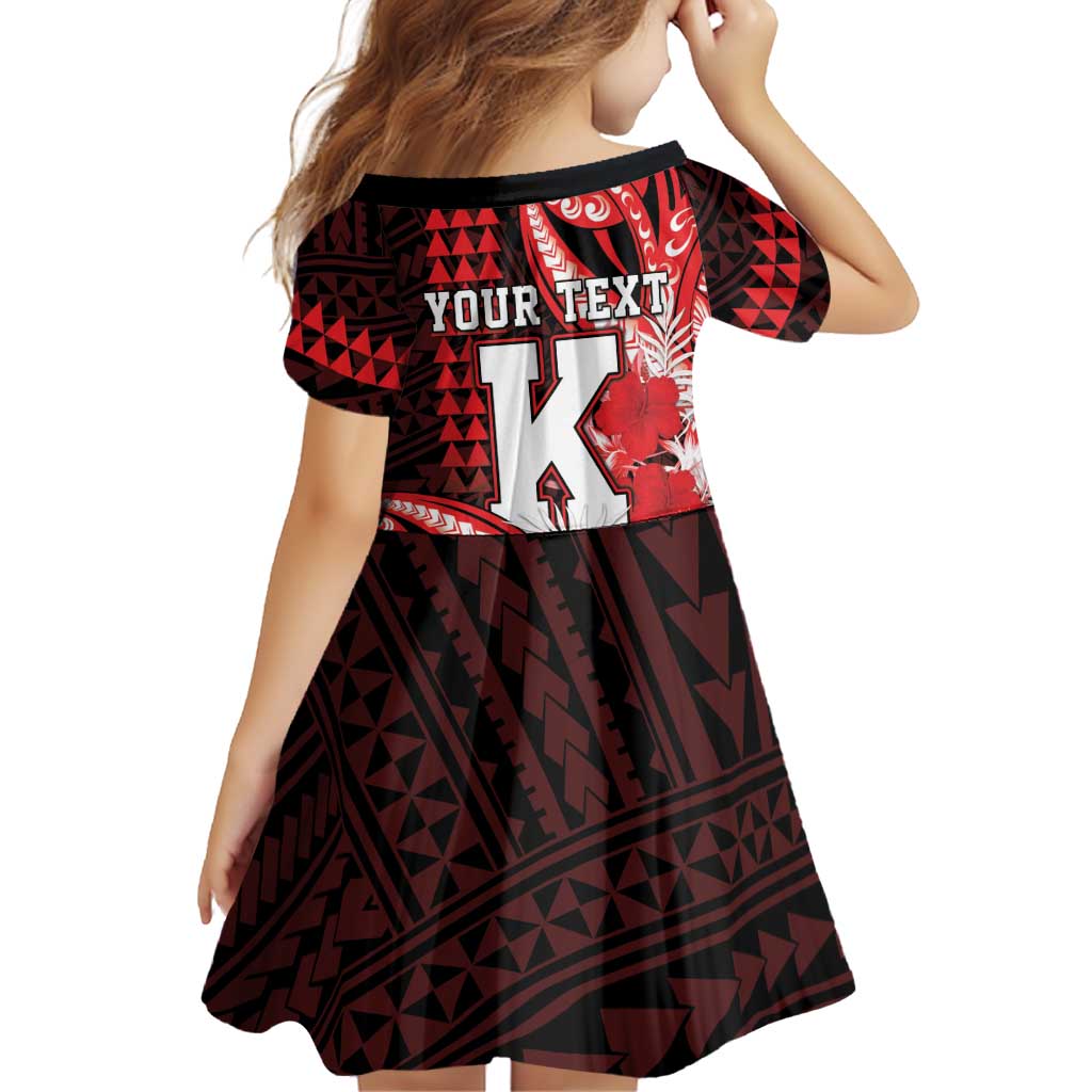 Personalised Hawaii Kalani High School Family Matching Long Sleeve Bodycon Dress and Hawaiian Shirt Tribal Tattoo With Hibiscus Flowers LT05 - Polynesian Pride