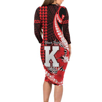 Personalised Hawaii Kalani High School Family Matching Long Sleeve Bodycon Dress and Hawaiian Shirt Tribal Tattoo With Hibiscus Flowers LT05 - Polynesian Pride