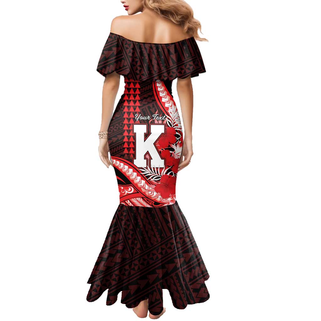 Personalised Hawaii Kalani High School Family Matching Mermaid Dress and Hawaiian Shirt Tribal Tattoo With Hibiscus Flowers LT05 - Polynesian Pride