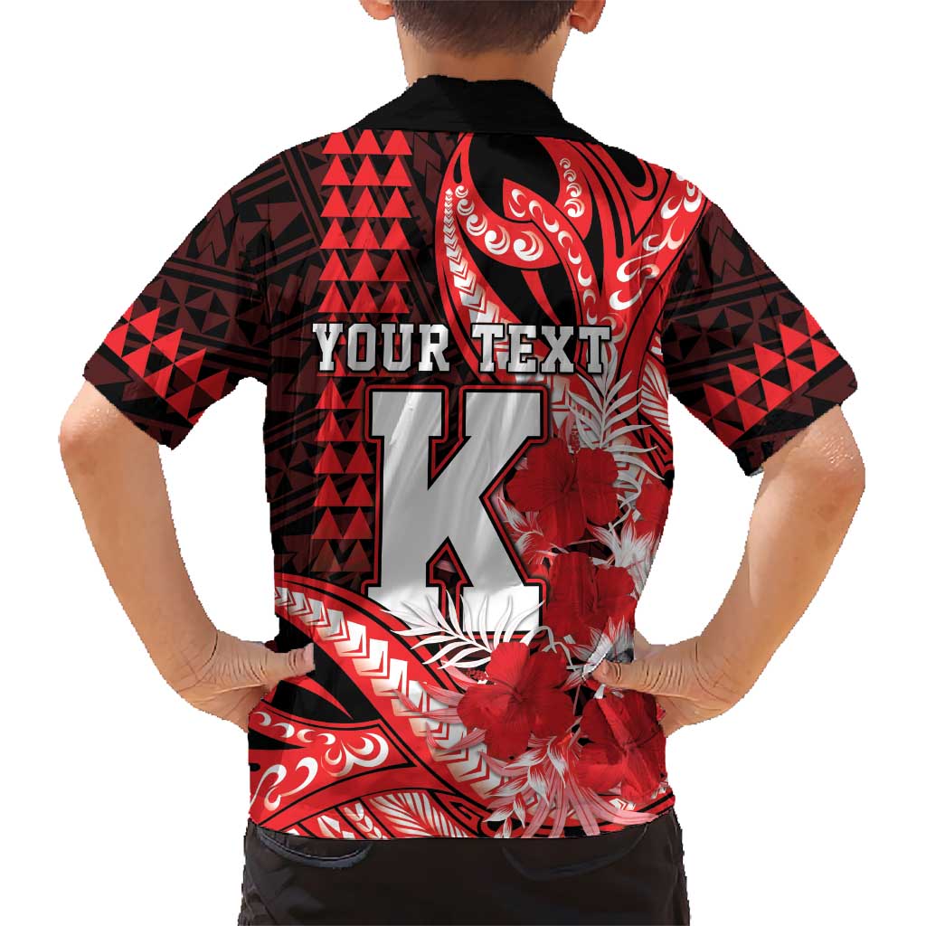 Personalised Hawaii Kalani High School Family Matching Off The Shoulder Long Sleeve Dress and Hawaiian Shirt Tribal Tattoo With Hibiscus Flowers LT05 - Polynesian Pride