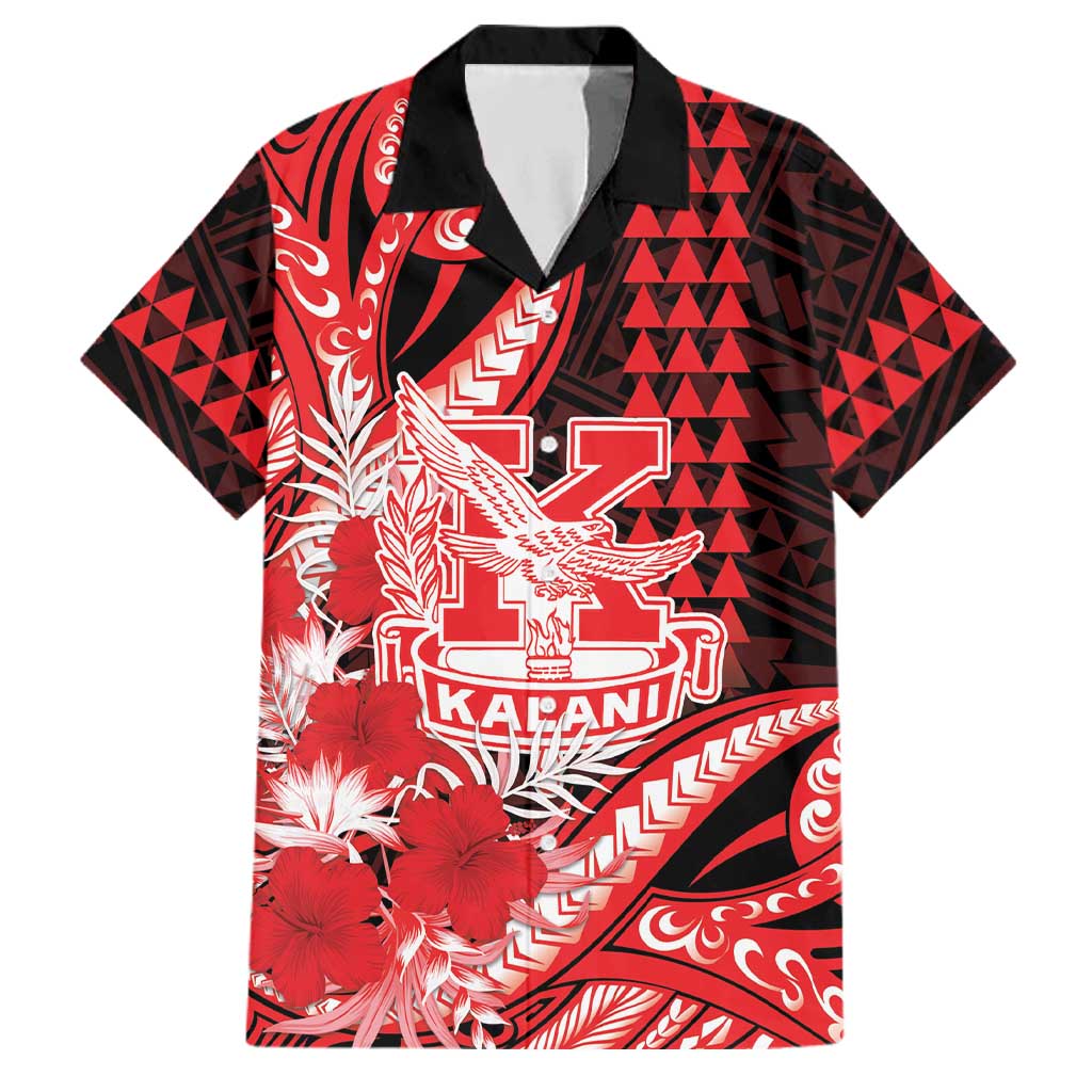 Personalised Hawaii Kalani High School Family Matching Off The Shoulder Long Sleeve Dress and Hawaiian Shirt Tribal Tattoo With Hibiscus Flowers LT05 Dad's Shirt - Short Sleeve Red - Polynesian Pride