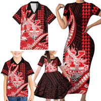 Personalised Hawaii Kalani High School Family Matching Short Sleeve Bodycon Dress and Hawaiian Shirt Tribal Tattoo With Hibiscus Flowers LT05 - Polynesian Pride