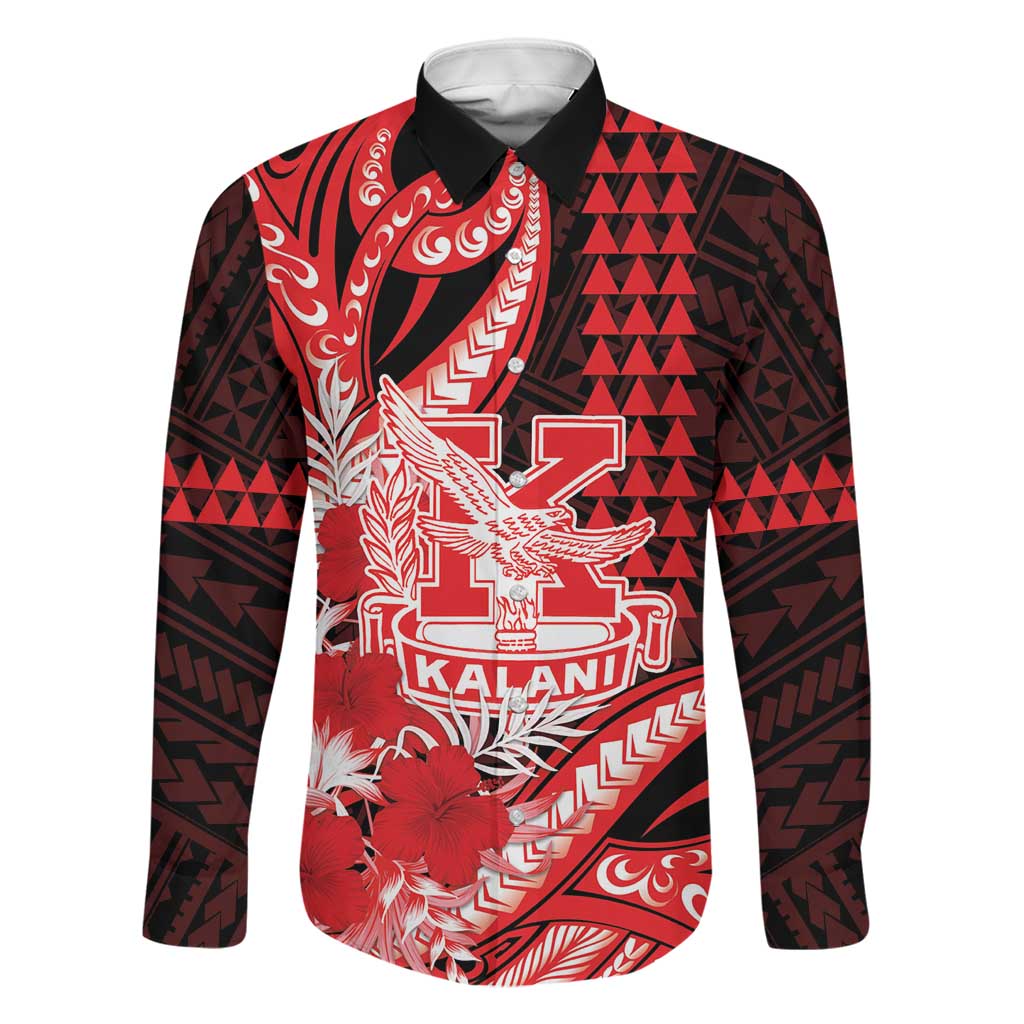Personalised Hawaii Kalani High School Family Matching Tank Maxi Dress and Hawaiian Shirt Tribal Tattoo With Hibiscus Flowers LT05 Dad's Shirt - Long Sleeve Red - Polynesian Pride