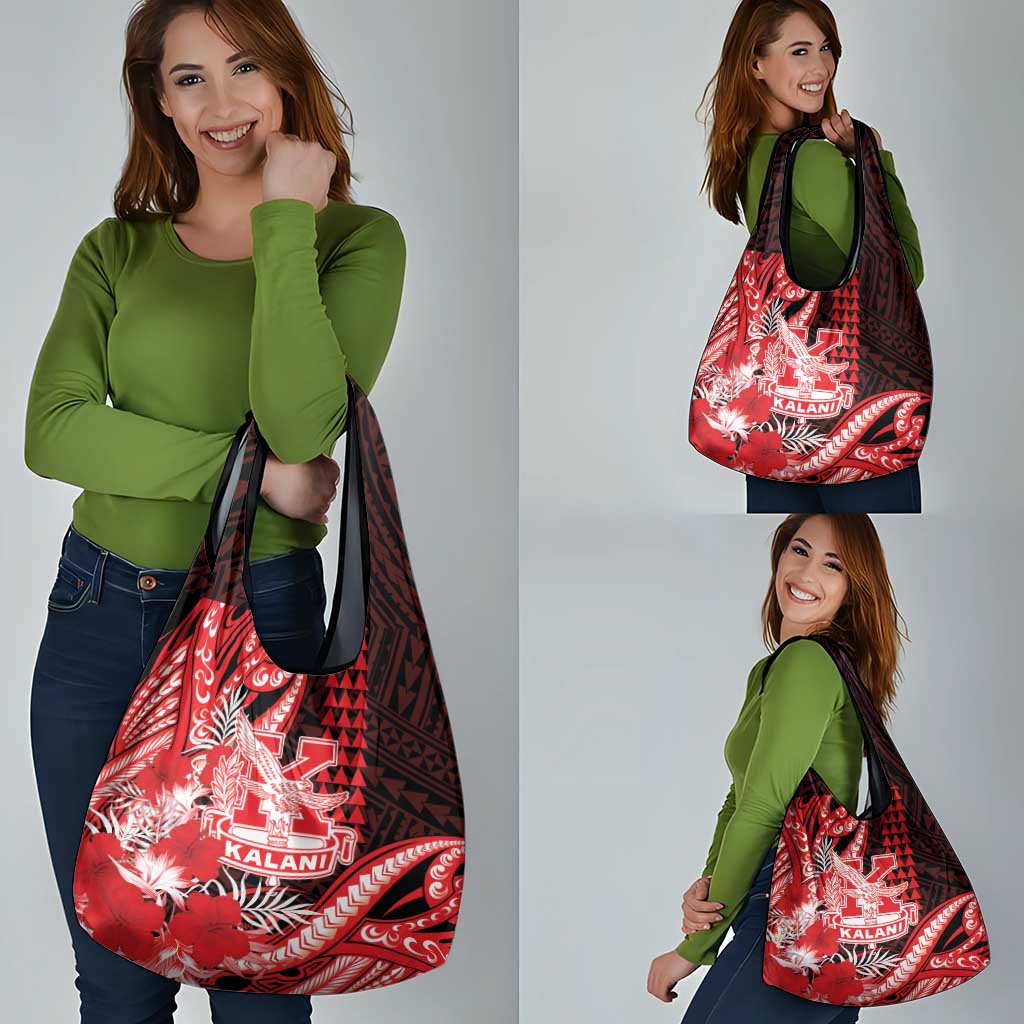Hawaii Kalani High School Grocery Bag Tribal Tattoo With Hibiscus Flowers