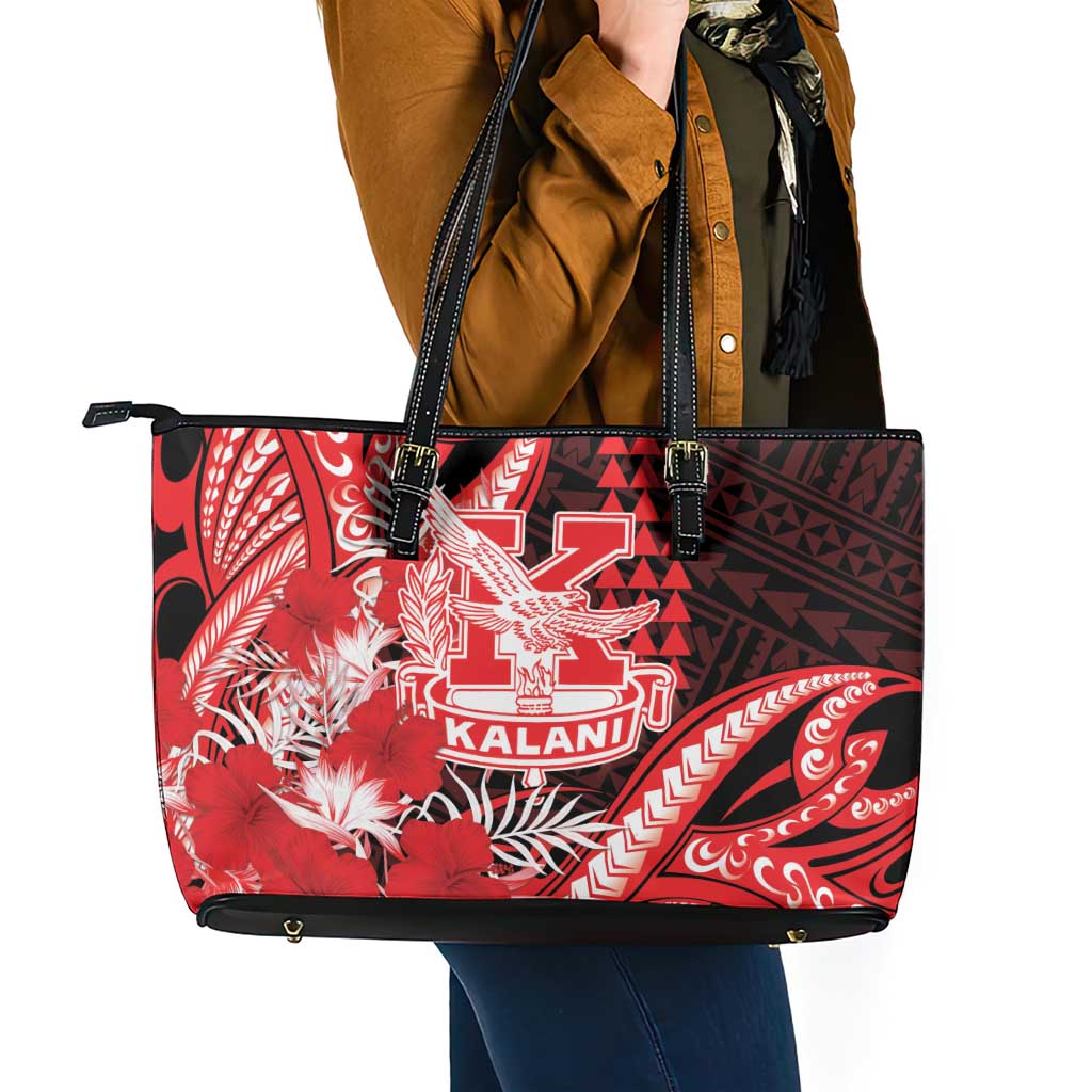Hawaii Kalani High School Leather Tote Bag Tribal Tattoo With Hibiscus Flowers