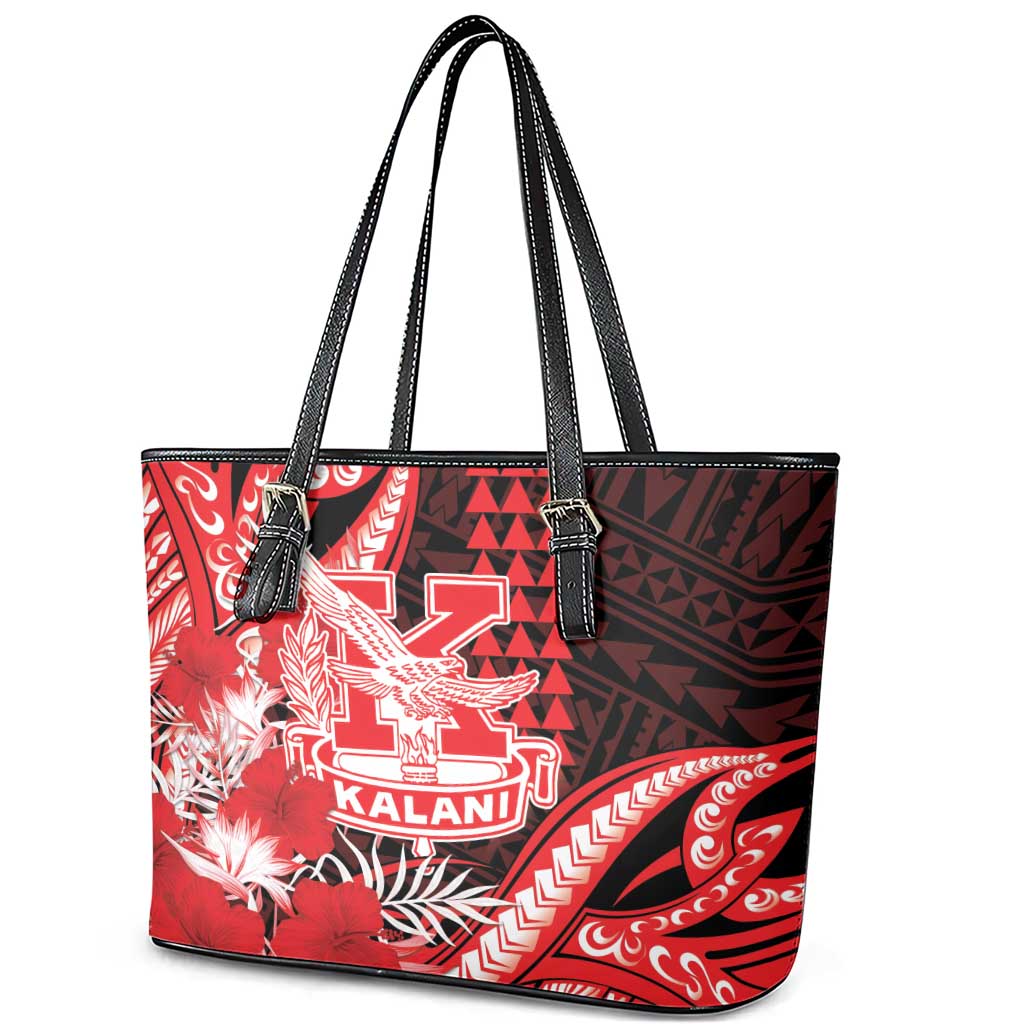 Hawaii Kalani High School Leather Tote Bag Tribal Tattoo With Hibiscus Flowers