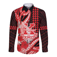 Personalised Hawaii Kalani High School Long Sleeve Button Shirt Tribal Tattoo With Hibiscus Flowers