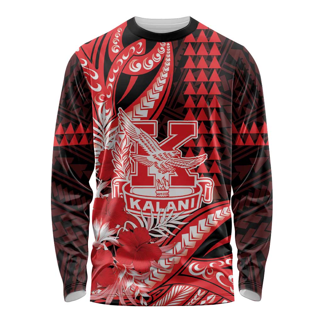 Personalised Hawaii Kalani High School Long Sleeve Shirt Tribal Tattoo With Hibiscus Flowers LT05 Unisex Red - Polynesian Pride