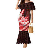 Personalised Hawaii Kalani High School Mermaid Dress Tribal Tattoo With Hibiscus Flowers LT05 Women Red - Polynesian Pride