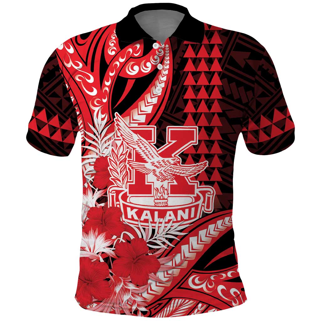 Personalised Hawaii Kalani High School Polo Shirt Tribal Tattoo With Hibiscus Flowers LT05 Red - Polynesian Pride