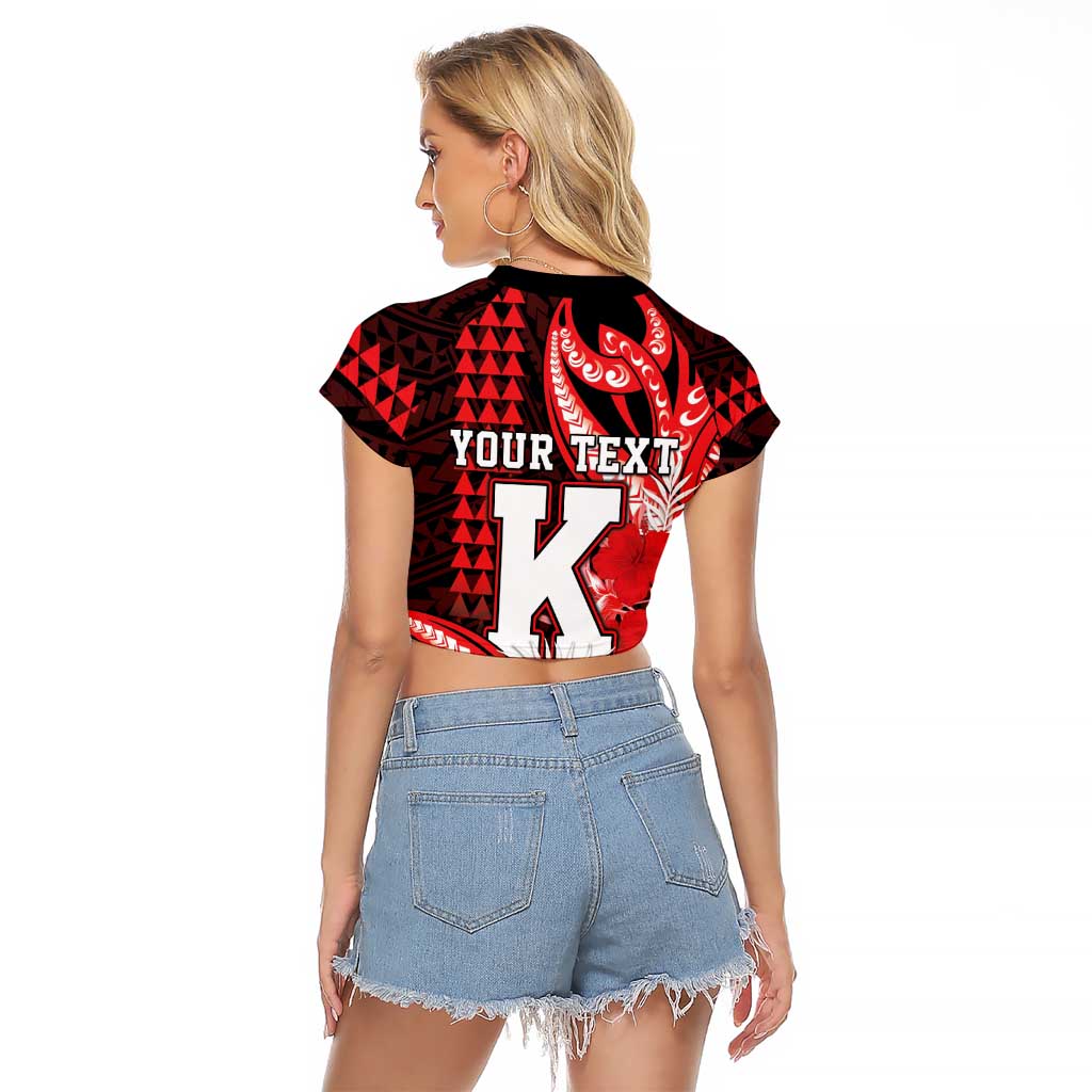 Personalised Hawaii Kalani High School Raglan Cropped T Shirt Tribal Tattoo With Hibiscus Flowers LT05 - Polynesian Pride