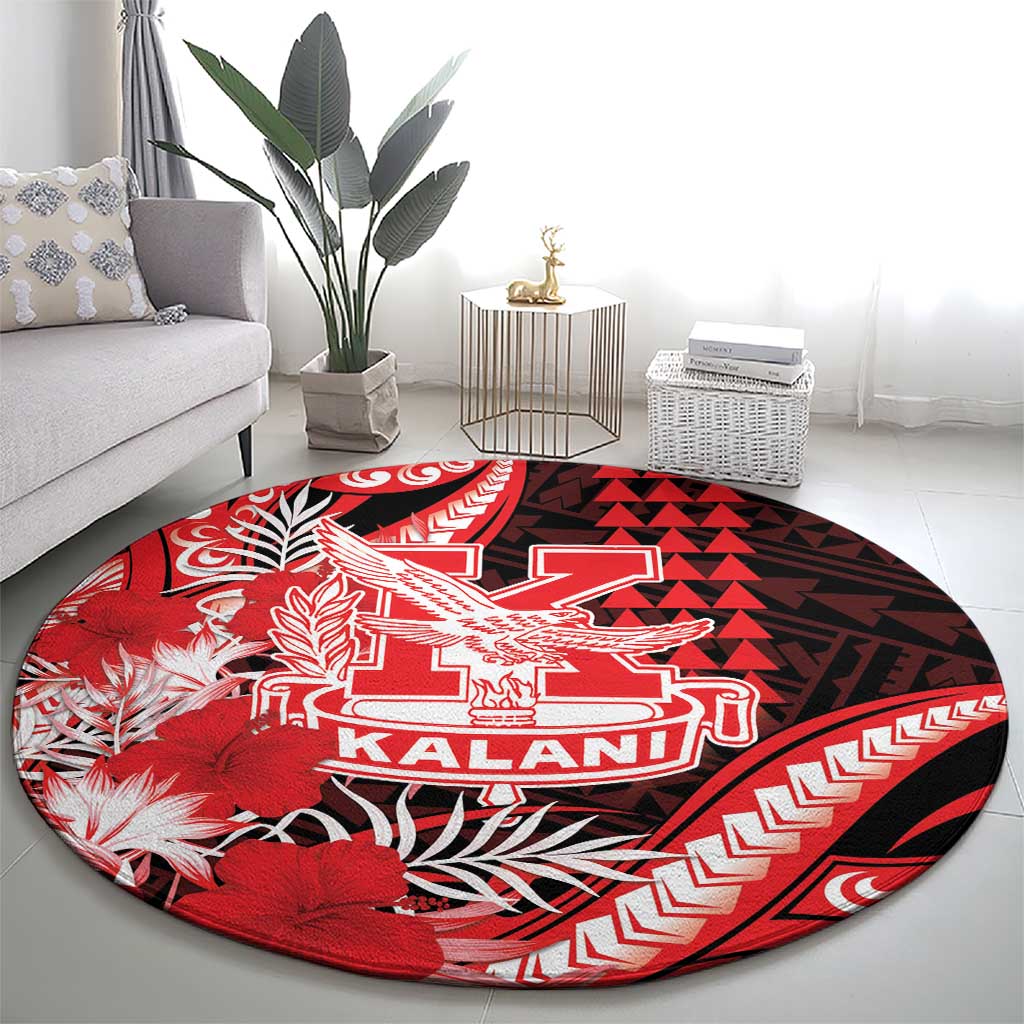Hawaii Kalani High School Round Carpet Tribal Tattoo With Hibiscus Flowers