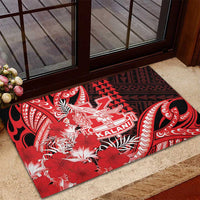 Hawaii Kalani High School Rubber Doormat Tribal Tattoo With Hibiscus Flowers