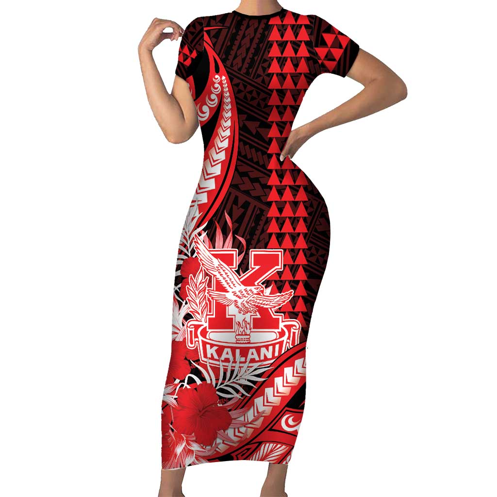 Personalised Hawaii Kalani High School Short Sleeve Bodycon Dress Tribal Tattoo With Hibiscus Flowers