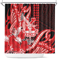 Hawaii Kalani High School Shower Curtain Tribal Tattoo With Hibiscus Flowers LT05 Red - Polynesian Pride