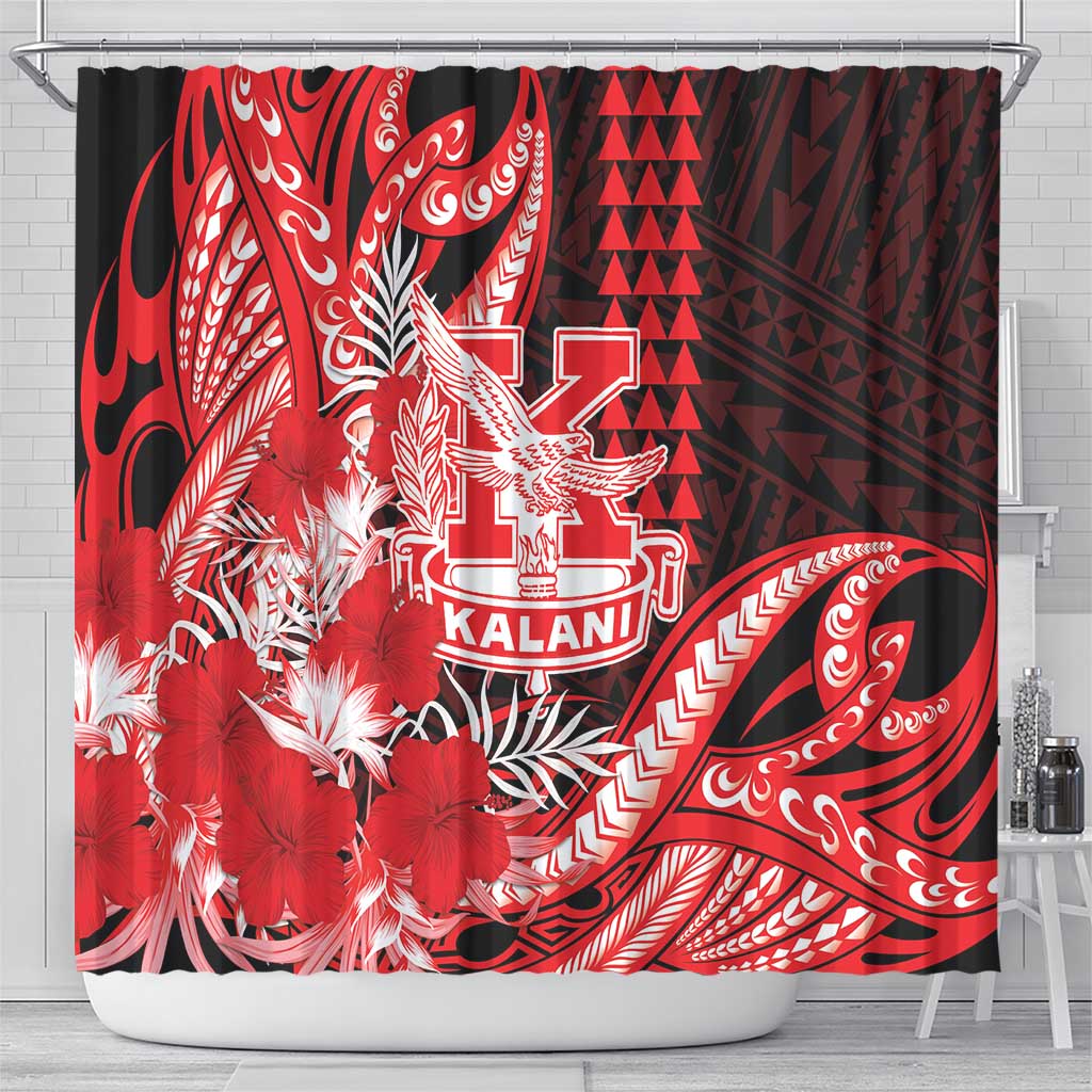 Hawaii Kalani High School Shower Curtain Tribal Tattoo With Hibiscus Flowers LT05 - Polynesian Pride