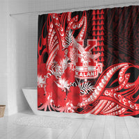 Hawaii Kalani High School Shower Curtain Tribal Tattoo With Hibiscus Flowers LT05 - Polynesian Pride