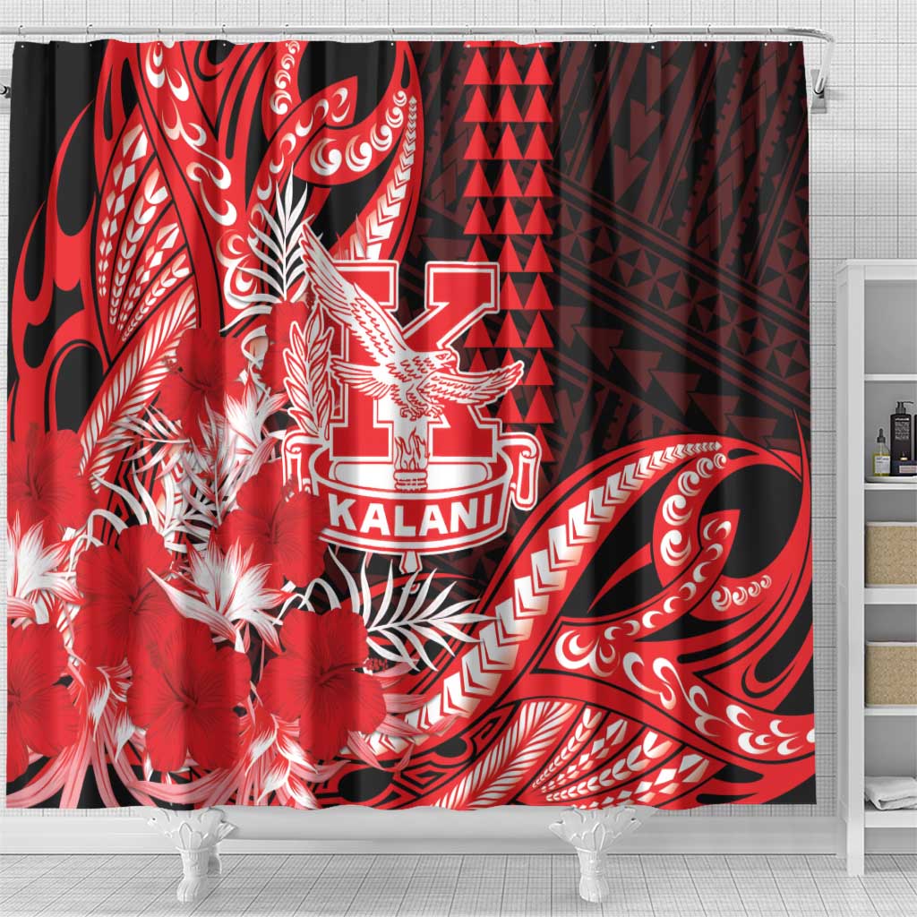 Hawaii Kalani High School Shower Curtain Tribal Tattoo With Hibiscus Flowers LT05 - Polynesian Pride