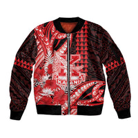 Personalised Hawaii Kalani High School Sleeve Zip Bomber Jacket Tribal Tattoo With Hibiscus Flowers