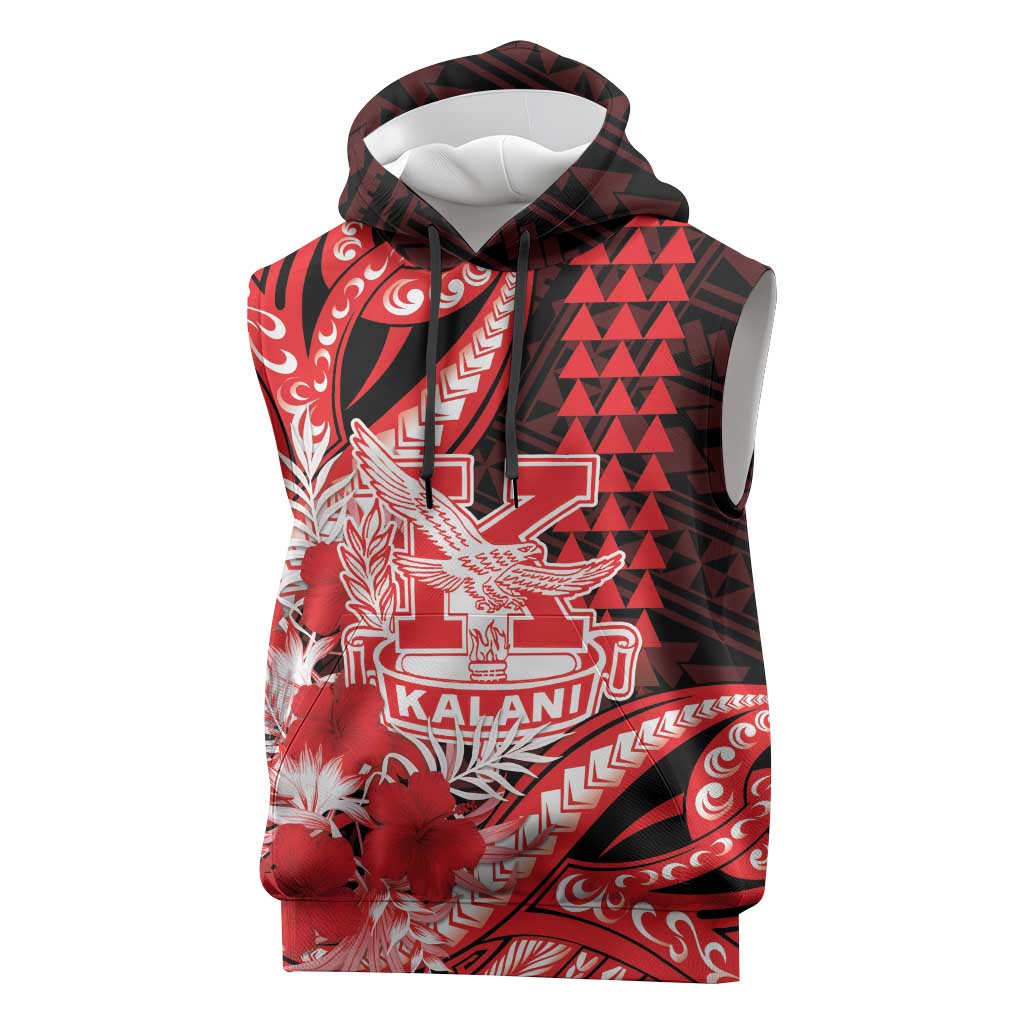 Personalised Hawaii Kalani High School Sleeveless Hoodie Tribal Tattoo With Hibiscus Flowers LT05 Red - Polynesian Pride