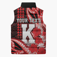 Personalised Hawaii Kalani High School Sleeveless Puffer Jacket Tribal Tattoo With Hibiscus Flowers