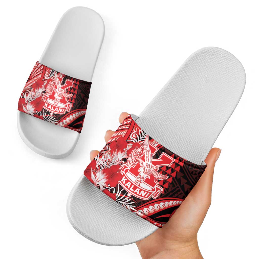 Hawaii Kalani High School Slide Sandals Tribal Tattoo With Hibiscus Flowers