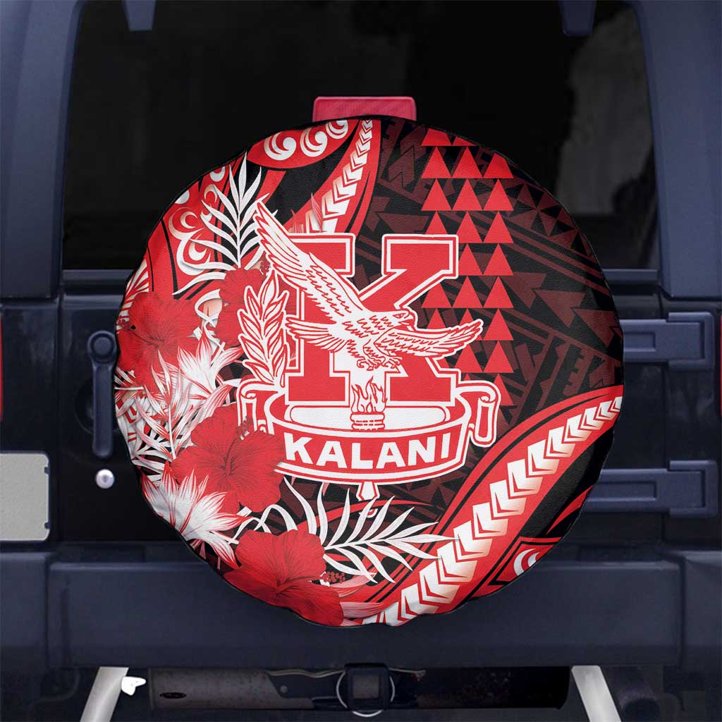 Hawaii Kalani High School Spare Tire Cover Tribal Tattoo With Hibiscus Flowers LT05 No hole Red - Polynesian Pride