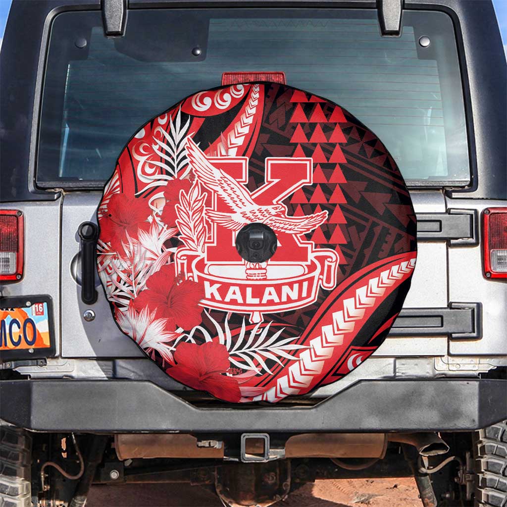 Hawaii Kalani High School Spare Tire Cover Tribal Tattoo With Hibiscus Flowers LT05 Red - Polynesian Pride