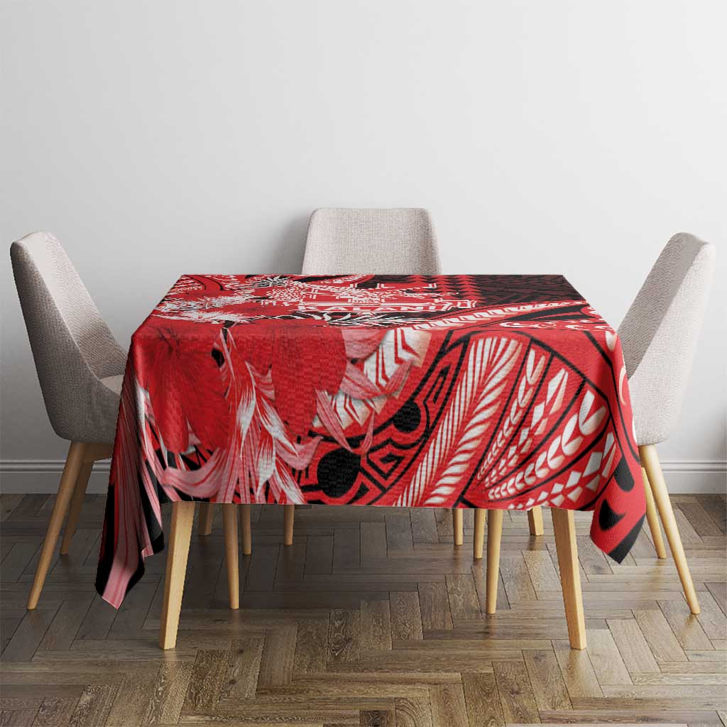 Hawaii Kalani High School Tablecloth Tribal Tattoo With Hibiscus Flowers