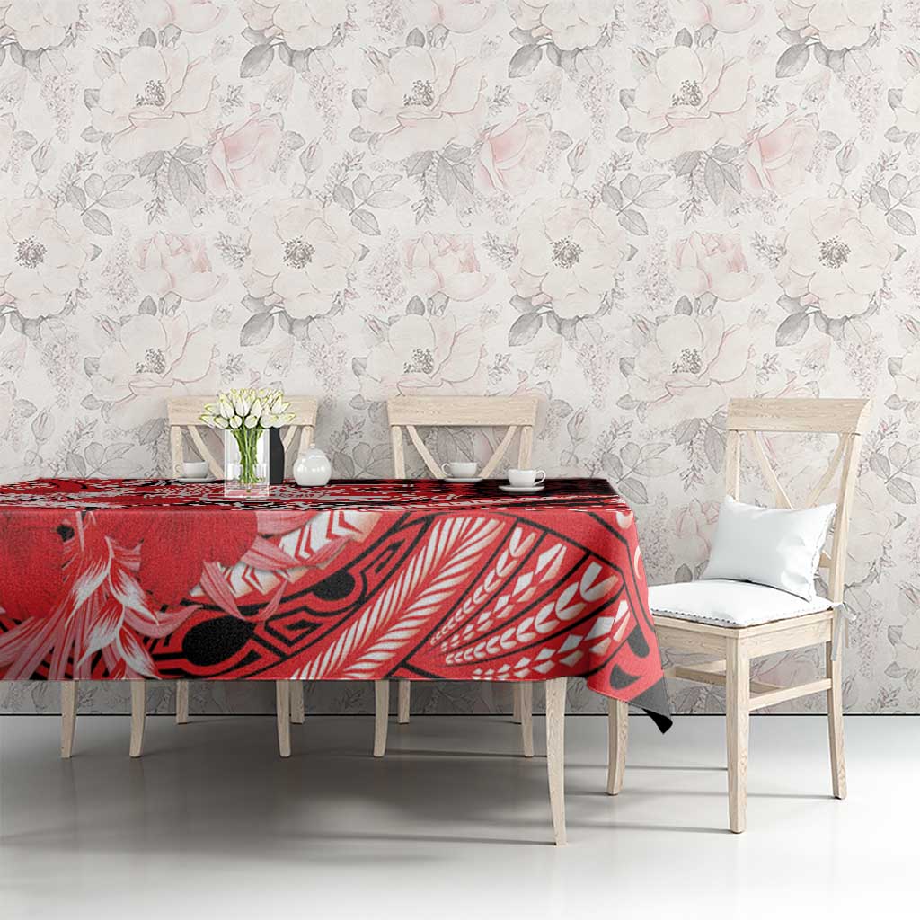 Hawaii Kalani High School Tablecloth Tribal Tattoo With Hibiscus Flowers